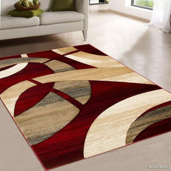 Abstract Red Gray Tan Cream Area Rug 